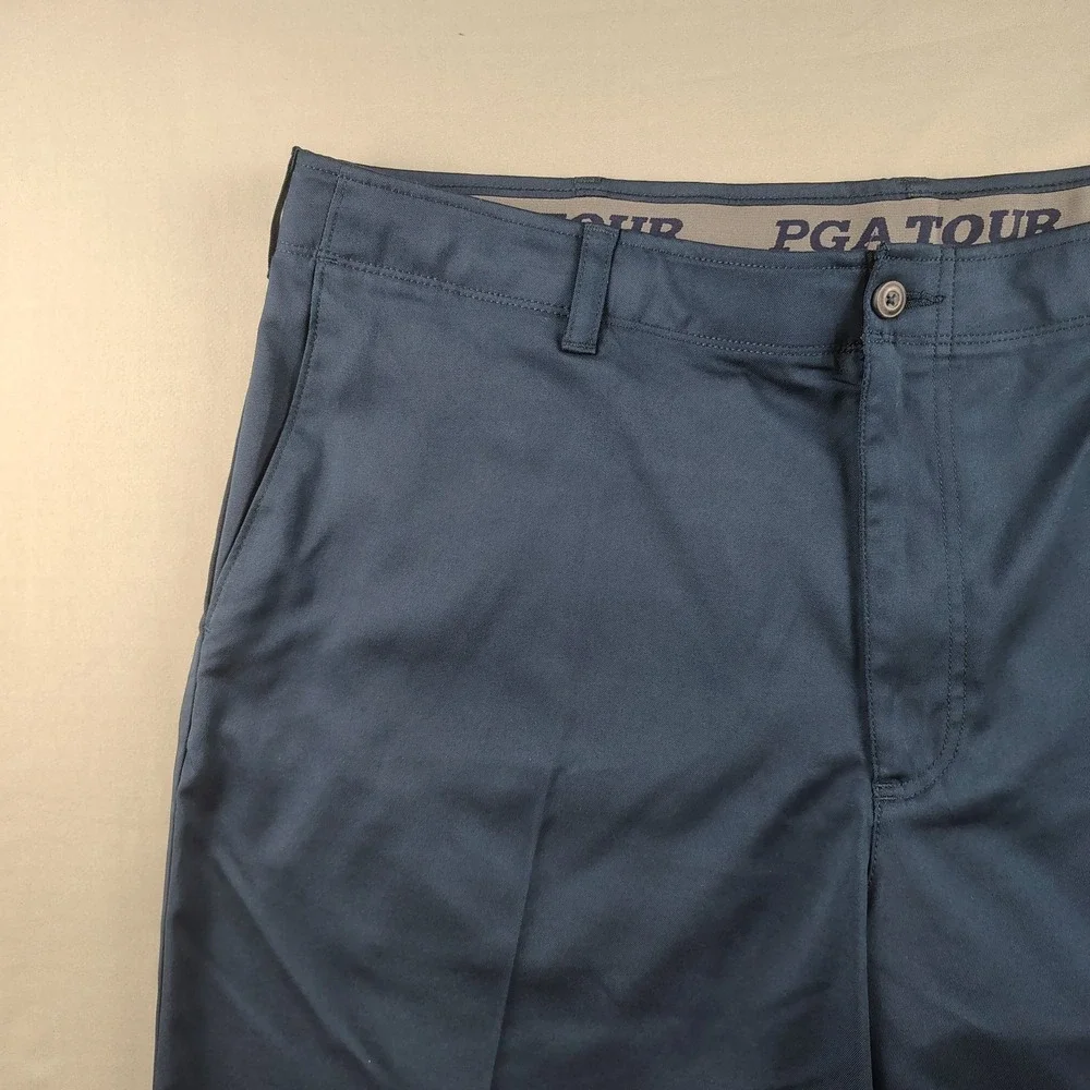2-PGA TOUR Men's Golf Shorts Size 42 Blue Khaki Stretch Performance Flat Front
